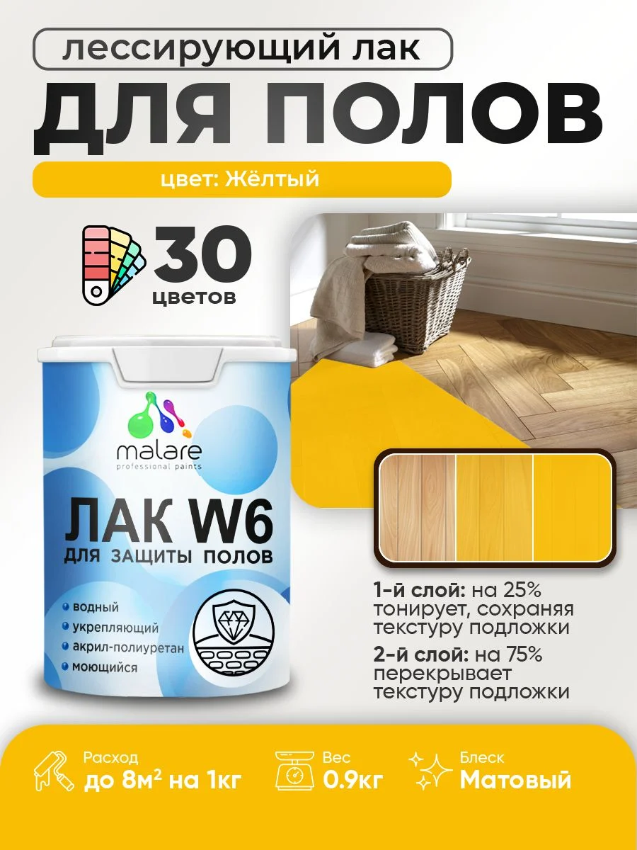 Лак колерованный тонирующий Malare W6: защита и красота деревянного пола