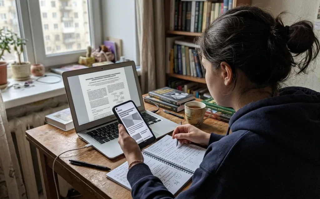 Студент сравнивает заголовок новости с аннотацией исследования